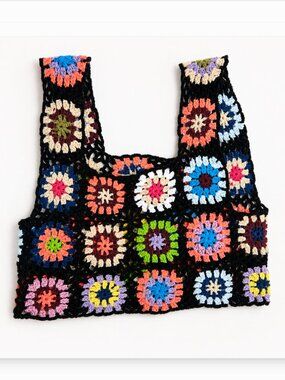 Burning Man Crochet Granny Square Black Tank Top Festival Rave Outfit